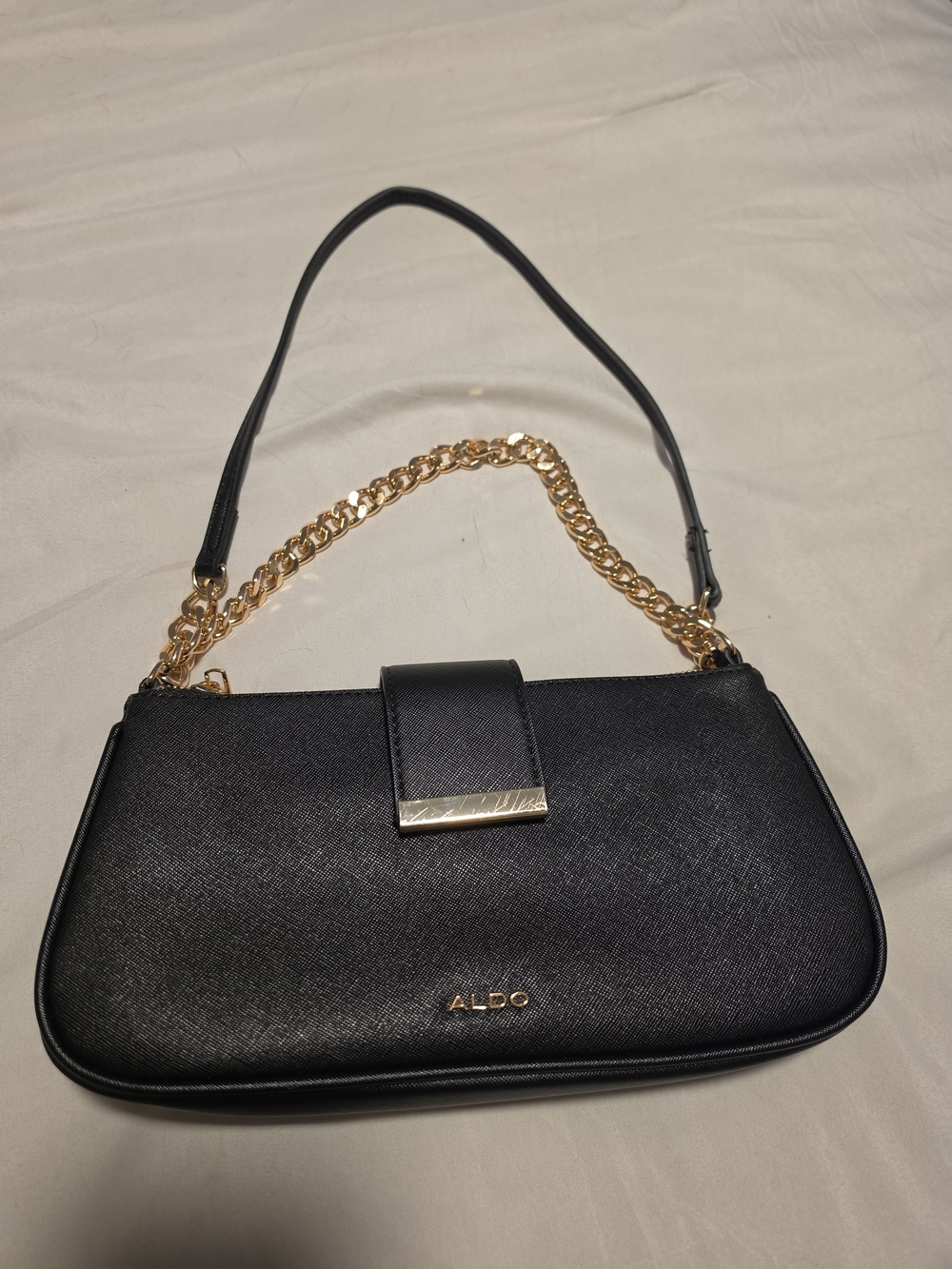ALDO Black Shoulder Bag with Gold Chain Accent